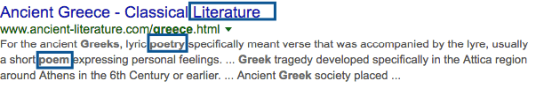 Google search for "greek poetry" also yields "literature" and "poems"