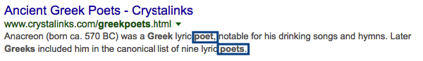 results from google search for "greek poetry" include "poets" and "poetry"